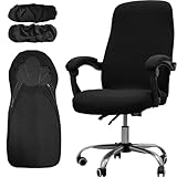 Melaluxe Office Chair Cover with Armrest Covers， Universal Stretch Desk Chair Cover, Computer Chair Slipcovers (Size: L) - Black