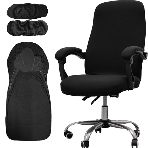 Melaluxe Office Chair Cover with Armrest Covers, Universal Stretch Desk Chair Cover, Computer Chair Slipcovers (Size: L) - Black