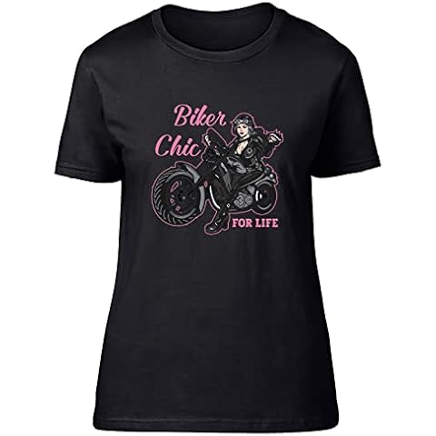Shopagift Biker Chic Womens T-Shirt Motorbike Rider Motorcycle Ladies Tee Gift Black Cover