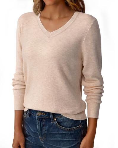 Image of GKBK Women's Sweaters 2026 Fall Fashion Lightweight Classic V Neck Business Casual Outfits Long Sleeve Knit Pullover Tops