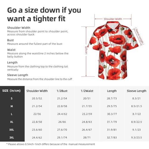 NPOREJKNGF Chemise hawaïenne à motif de coquelicot rouge – Impression sur un seul côté, tissu polyester ultra doux, manches courtes boutonnée pour hommes et adolescents, Noir , L – vue 7