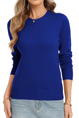 Image of QUALFORT Women's Sweaters Long Sleeve Soft Lightweight Basic Knitted Pullover Sweater