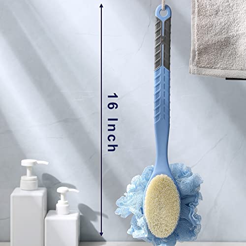 [2Nd Generation] Shower Body Brush With Bristles And Loofah,Back Scrubber Bath Mesh Sponge With Curved 16" Long Non-Slip Handle Skin Exfoliating Massage Suitable For Men And Women (Blue) #TOP5