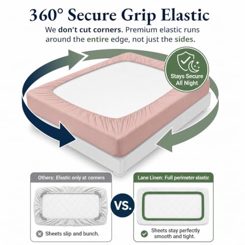 Image of LANE LINEN 100% Organic Cotton Fitted Bedsheet for Double Bed - Sepia Rose | GOTS Certified, Percale Weave, 78x60 inches, Fits Upto 12 inch Mattress, Soft, Breathable, Washable, 2 Pillow Covers