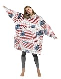 Catalonia American Flag Print Blanket Hoodie Sweatshirt, Oversized Wearable Fleece Pullover with Large Front Pocket, Super Soft Warm Comfortable for Adults, Fourth of July Gift
