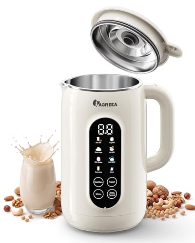IAGREEA 10-in-1 Nut Milk Maker Machine 304 Stainless Steel Lid BPA Free, 35oz Soy Milk Maker for Homemade Milkshake/Nut/Oat/Plant-Based Drink, 10 Blades Blenders with Delay Start/Boil Water/Self Clean