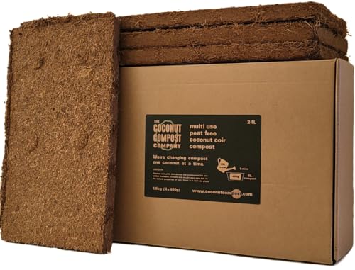 COCONUT COMPOST. Organic Coir Soil. (24L) 4x6L. Peat Free + Plastic Free. Indoor + Outdoor Plants. Repotting Mix, Vegetable + Seed Compost. Professional Standard.Reptile, Turtle Vivarium Substrate.