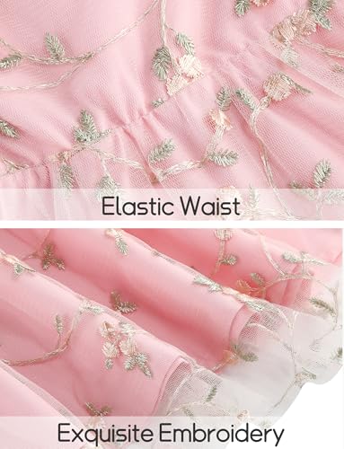 Happy Cherry Flower Girl Tie Strap Floral Tulle Dress Sweatheart Neck Embroidery Lace Mesh Sundress 4-10Y3