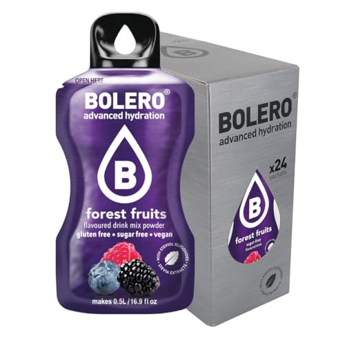 Bolero Bebida 24 bolsitas de 3 g g de fruta preparada en polvo soluble para bebida fresca en agua, 72 gramos endulzado con stevia (Forest Fruits)