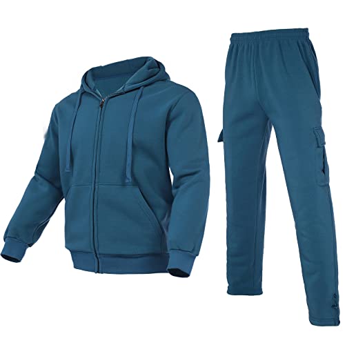 Men's Tracksuit Sets Outfit Activewear Full Zip Fleece Hoodie Jacket Cargo Sweatpant 2 Piece Casual Sweatsuit