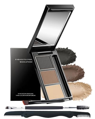 Lestpola Augenbrauenpuder-Make-up-Set, 3 Farben, Augenbrauen-Palette, langlebig, wasserdicht, graubrauner Füller, zum Füllen und Formen von vollen Augenbrauen, mit Spiegel, Augenbrauenwerkzeug, vegan