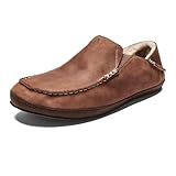 OLUKAI Moloa Slipper, Men's Premium Leather Slip-On Shoes, Soft Genuine Shearling Lining & Gel Insert, Drop-In Heel & All-Day Comfort, Toffee/Dk Wood, 9