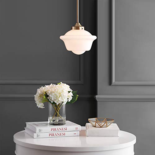 JONATHAN Y 9.5" Brass Gold/White Modern Schoolhouse LED Pendant Light Fixture, Adjustable Drop Metal Hanging Lamp with White Glass Shade for Kitchen Island, Dining Room, Foyer (JYL3517A) by JONATHAN Y - Image 3