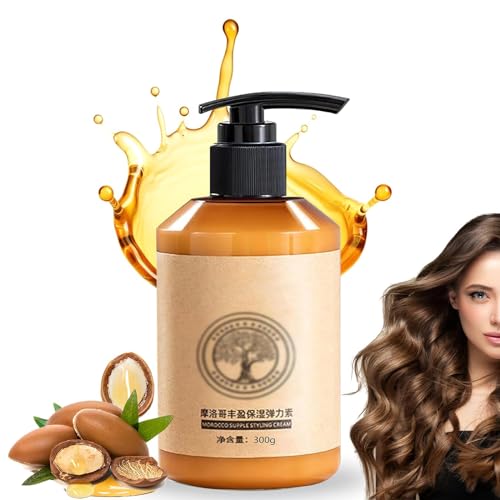 HASAGEI Shiren Zhuangshu, 300 ml de larga duración peinado rizado, crema de estilismo de elasticidad hidratante marroquí, crema de estilismo de elasticidad marroquí, aceite para el cabello marroquí