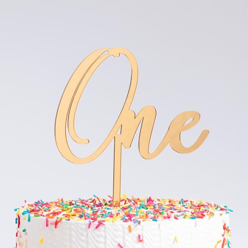 Image of Gold Acrylic ONE Cake Topper - First Birthday Cake Decoration for Boys & Girls | Elegant Acrylic Topper for Baby's 1st Birthday, Anniversary & Special Celebrations.
