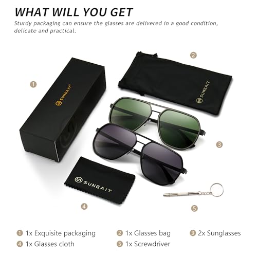 Image of SUNGAIT Polygon Aviator Sunglasses for Men Polarized Trendy Square Sun Glasses Retro Pilot Shades UV Protection