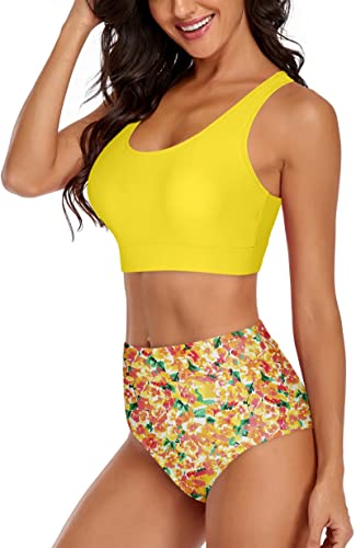 Omichic Women's High Waisted Two Piece Bikini Set Vintage Swimsuit Halter Top With Bottom Bathing Suit Sporty Swimwear #TOP1