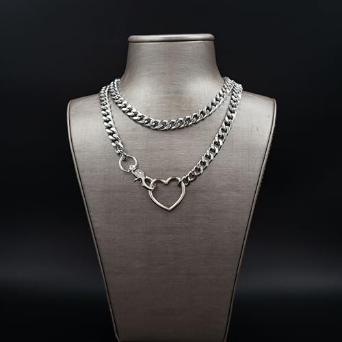 Chunky Gold Choker Necklaces for Women, Long Gold Chain Heart Necklace, 36 Inches Slip Chain Adjustable Lariat Heart Y Necklace for Women and Men, Goth Chunky Heart Necklace Jewlery Gifts2