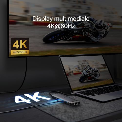 UH9120C Hub USB C 9 in 1, 1 HDMI 4K@60Hz, 1 Gigabit Ethernet, SD e microSD UHS-I, 1 PD 100W, 1 USB-C 3.0, 3 Porte USB-A 3.0, SuperSpeed a 5 Gbps, Win11/10/8.1, Mac OS X 10.9+, Linux OS - Hub USB - Immagine 4