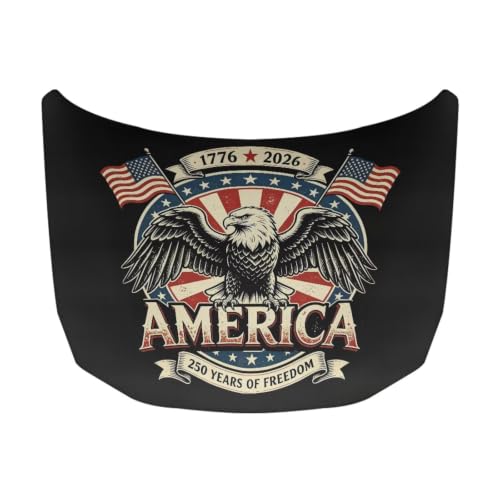 Image of Eagle American Flag Print Car Hood Cover Weather-Resistant Automotive Hood Covers Elastic Fabrics Car Bonnet Banner Outdoor Indoor Foldable Protective Cover