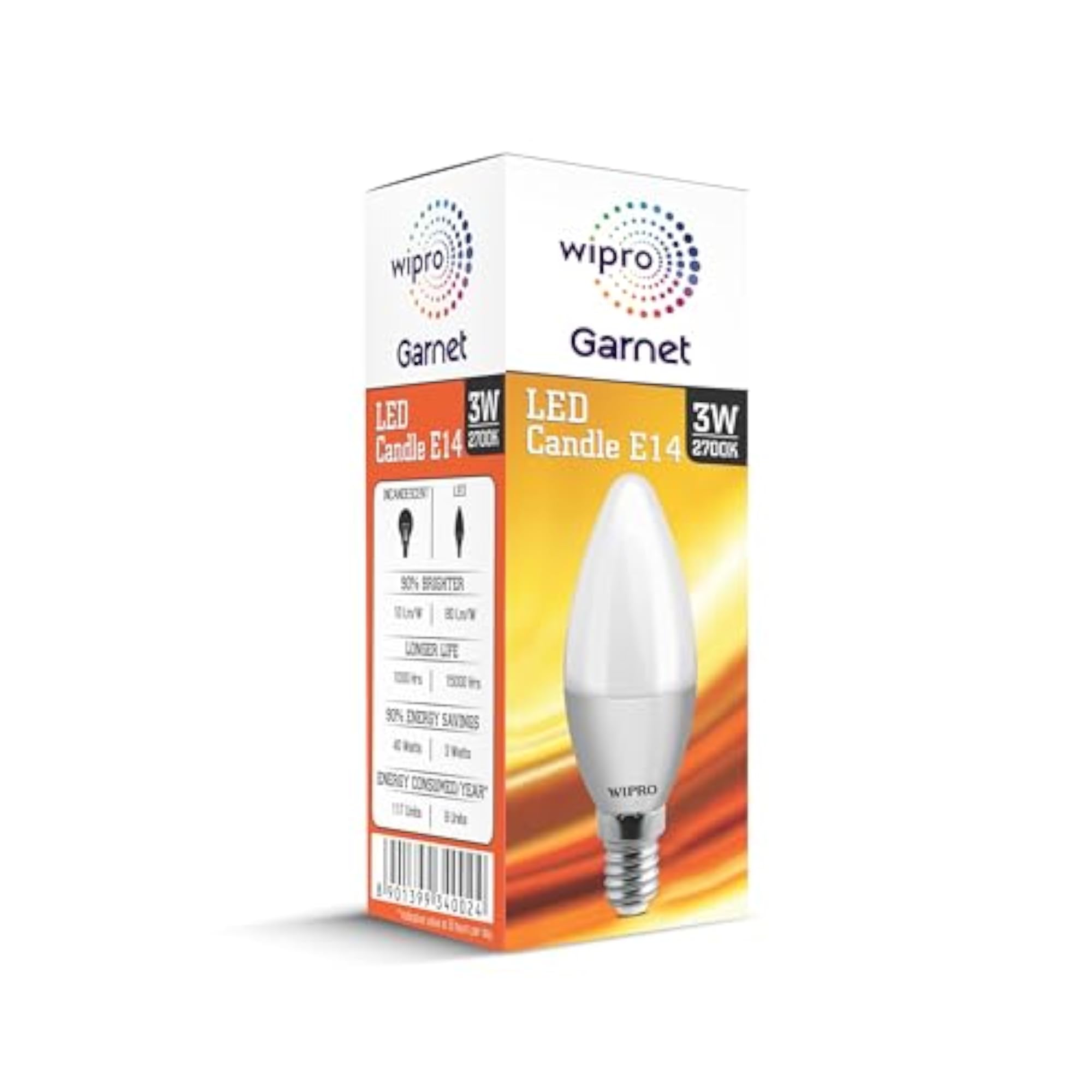 Garnet 3W E14 Base Frosted Candle LED Bulb, Warm White