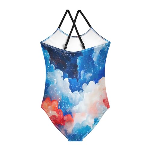 Starry Clouds Painting Girls Swimsuit Bathing Suit One Piece Swimsuits Summer Beach Swimwear2
