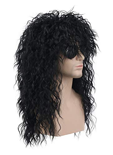 Image of karlery 70s 80s Rocker Metal Mullet Wig Mens Long Curly Black Wig for Halloween Costume Anime Party