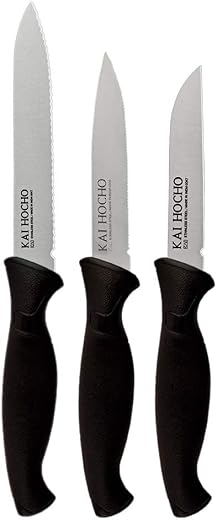 Kai Japanese Technology Micro Serrated Knife 5 inch,Vegetable Short knife3 inch,Vegatable Knife Serrated 4.4 inch Black 10...