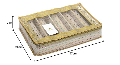Image of HomeStrap 5 Rod Brocade Design Bangle Storage Box /Chudi Set Organizer (Golden|Pack of 1)