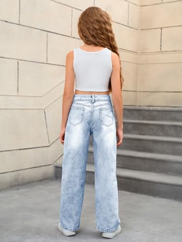 MakeMeChic Girl's Denim Pants High Waisted Straight Leg Jeans with Pockets2