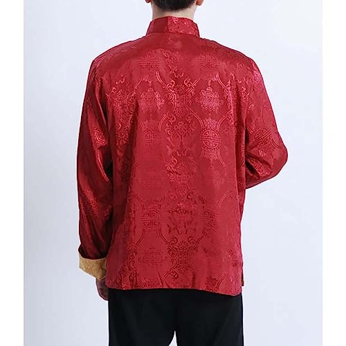 Men's Tang Jacket with Contrast Lining Chinese Traditional Frog Button Jacket Long Sleeve Stand Collar Tangzhuang Coat4