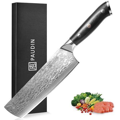 PAUDIN Nakiri Knife 7'', Damascus Chef Knife,...