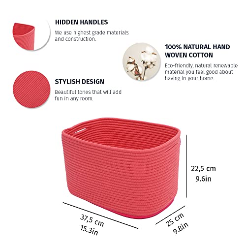 Organihaus Red Basket For Shelves | Decorative Cloth For Organizing | Cotton Rope Storage Basket For Toys | Small Woven Baskets For Storage #TOP1