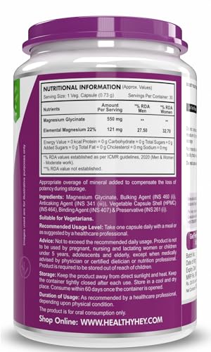 Image of HealthyHey Nutrition Magnesium Glycinate High Absorption for Sleep, Cramps, & Nerves Health -30 Vegetable Capsules