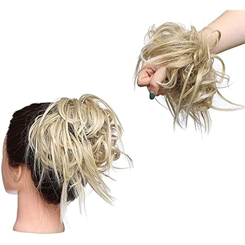 Fashion Tousled Hair Extensions Hairpiece Scrunchie Straight Elastic updo Scrunchy BUN Brown Blonde Instant Ponytail wig Hairdo Ash Blonde to Bleach Blonde Cover