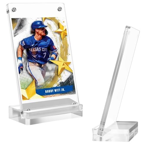 Boloyo Acrylic Card Display Stand, Clear Magnetic Trading Card Display Frame Holder Easel Base Protector for Displaying Sport Card, Stamp, Specimen, D