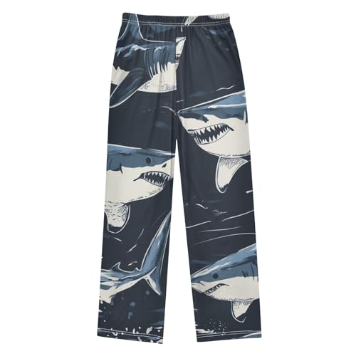 Shark Pattern Boys Long Pants Soft Trousers Elastic Waist Kids Lounge Bottoms with Pockets S-XL2