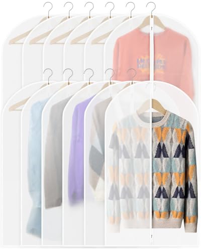 Clear Garment Bags for Hanging Clothes 12 Packs Suit Bags for Closet Storage Hanging Clothes Plastic Garment Bags Dress Bag for Suits, Coats 24\'\' x 40\'\'