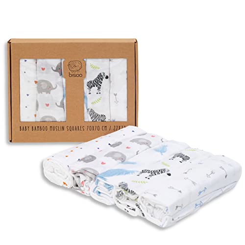 bisoo Extra Soft Bambus - Mulltücher Baby - Neugeborene Baby Mulltücher - Spucktücher Baby für Jungen und Mädchen - 5 Stück Tücher aus 60% Bambusfaser und 40% Musselin-Baumwolle (Neutral)