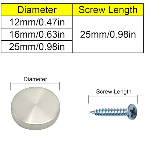 SEIWEI 10 Pieces Stainless Steel Screw Cover Cap, 16mm Diameter Mirror Decorative Screws with Caps Silver Mirror Screws Fasteners, Sign Advertising Hardware, Nails, Construction