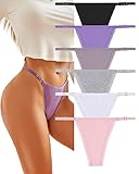 CUTE BYTE Adjustable G String Thongs for Women Sexy Underwear T-back Cotton Panties with Lace Trim Low Rise Soft Stretchy 6 Pack