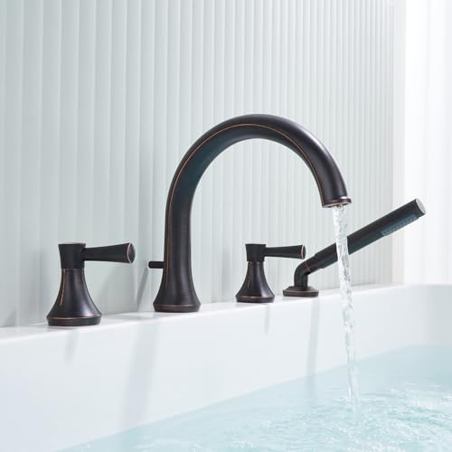 Grifería para bañera Wowkk Roman Tub con acabado Oil Rubbed Bronze, montaje en cubierta, con ducha de mano miniatura 3