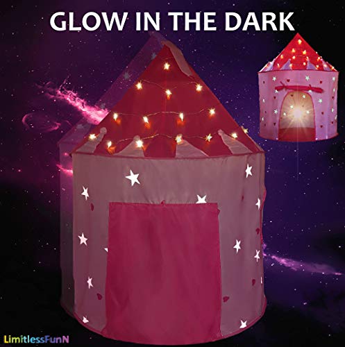 LimitlessFunN Princess Pop Up Kids Play Tent | Includes Star Lights & Carrying Case |, Children Indoor Castle Playhouse for Girls, Toddlers, 41" D x 41" W x 53" H