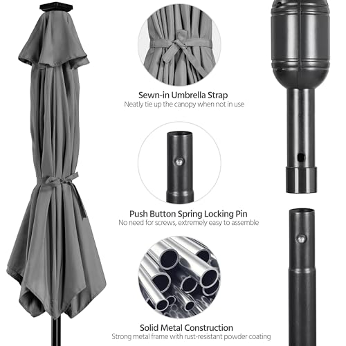 Yaheetech 7.5 ft Solar Patio Umbrella LED Lighted Umbrella with Tilt and Crank Lift System, Table Market Sunshade for Garden, Deck, Backyard, Pool and Beach, Grey by Yaheetech - Image 5