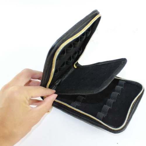 Gullor Pu Leather Fountain Pen Case For 12 Pens, Black With Golden Zipper, (Bc23651) #TOP2