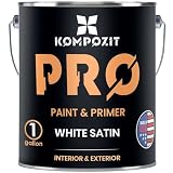 KOMPOZIT Acrylic Paint & Primer (2-in-1) - White Satin - Interior & Exterior Painting House - Walls, Ceilings, Doors, Trim All-purpose, Quick-drying, Odorless Paint - Made in USA (1 Gallon)