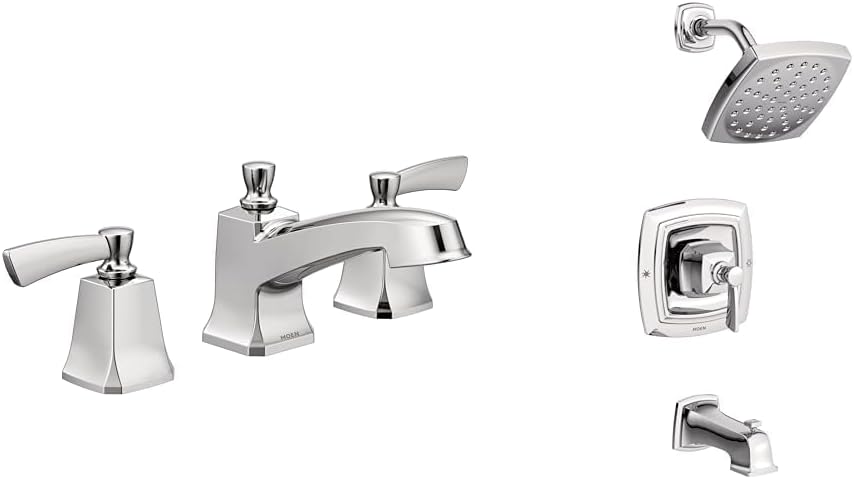 Moen 84926 Conway Two-Handle Widespread Bathroom Sink Faucet with Valve Included Bundle with Moen 82922 Conway Posi-Temp Tub and Shower with Valve Included, Chrome