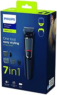 Philips 7-in-1 All-In-One Trimmer, Series 3000 Grooming Kit for Beard & Hair with 7 Attachments, Including Nose Trimmer, Self-Sharpening Blades, UK 3-Pin Plug-MG3720/33