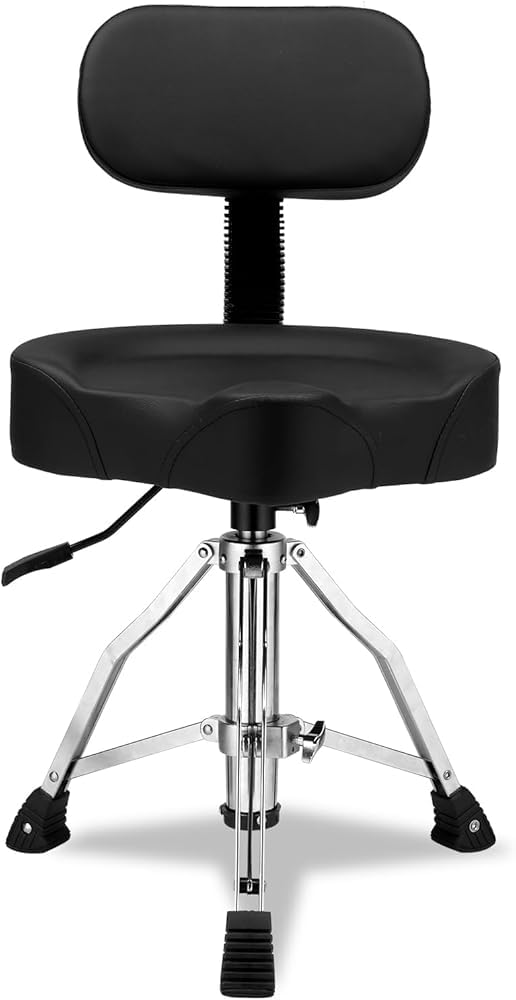 Trono per batteria regolabile con schienale, sgabello idraulico, sedile a sella, per batteristi, adatto per pianoforte, chitarra, studio e pratica musicale