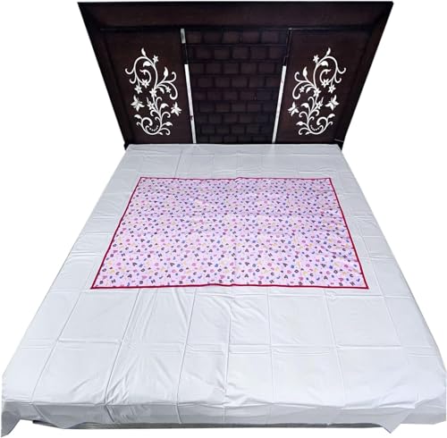 Image of Waterproof PVC Plastic Mattress Protector Double Bed Flat Bedsheet with Elastic for Babies Girls & Boys (Pink ABC)